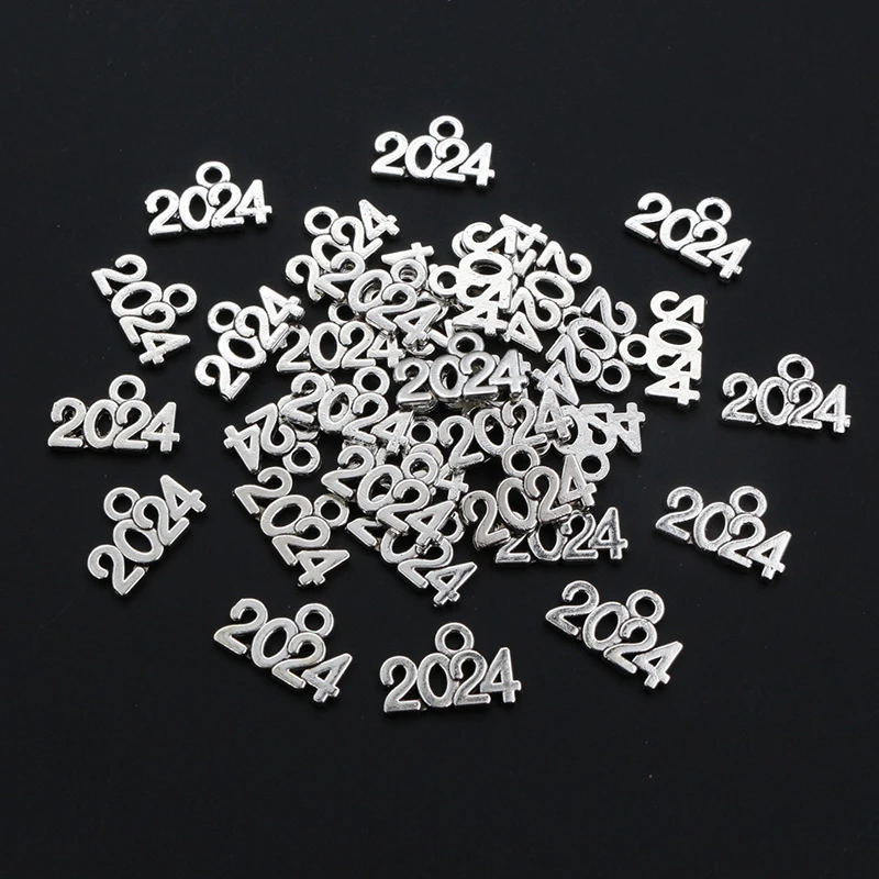 50pcs 9x14mm Year Number 2024 2025 2026Pendant Charms DIY Jewelry Making Jewelry Finding Antique Silver Plated Accessories