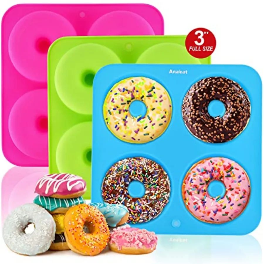 

Full Donut Bakg Pans 3 Pack, ch Silicone Bakg Mold, Just Pop Out! Non Stick 6Cavity Doughnut Trays for Bagels Donuts Cake Biscu