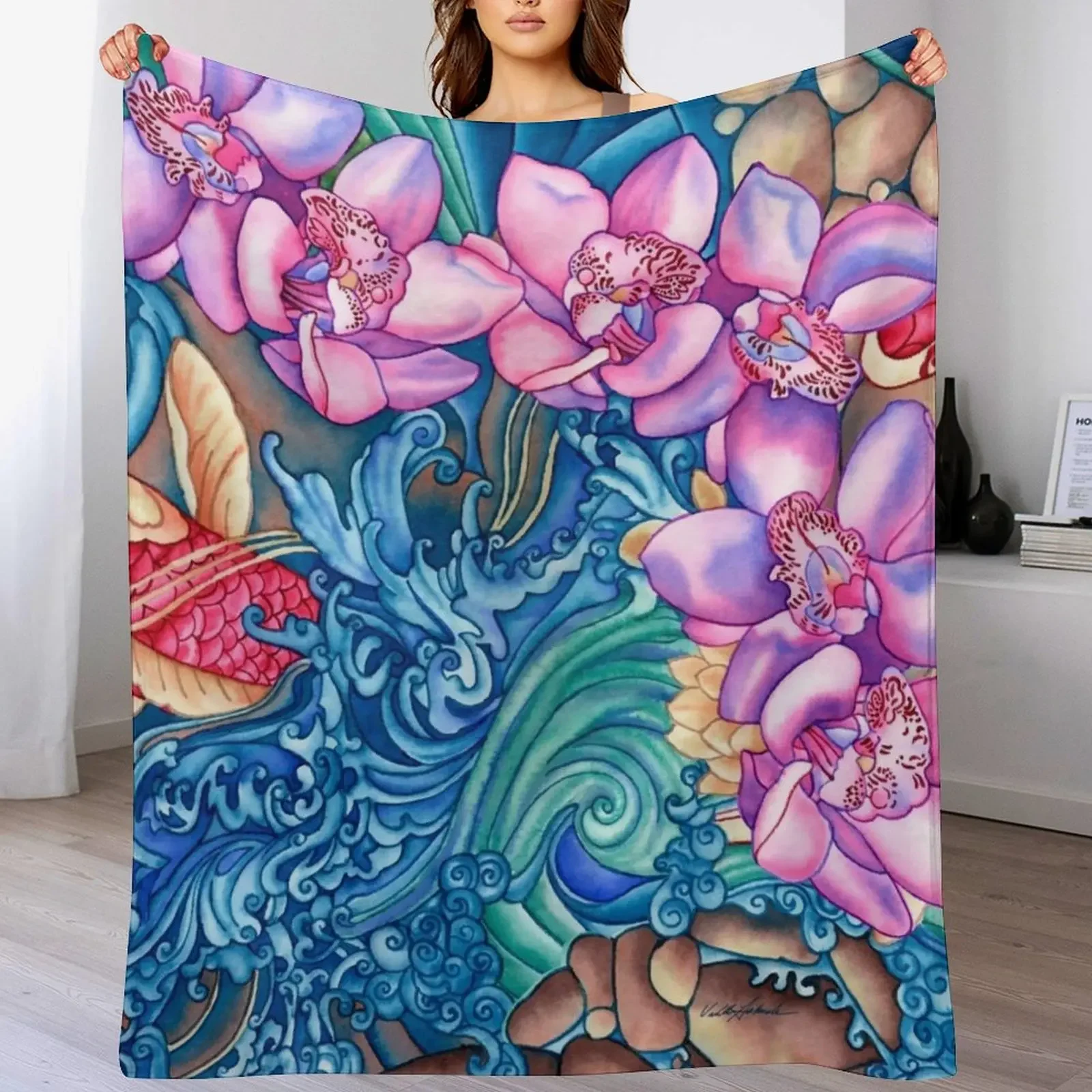 

Orchid Splash Throw Blanket Ultra Soft Flannel Fleece Blanket for All Seasons