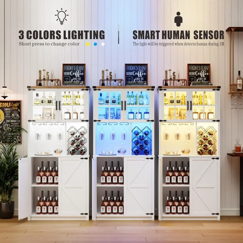 Barsch rank mit LED-Licht, 69 ''hohe Schnaps schränke für zu Hause mit Wein-und Glas halter, Stall mit Türen und Lager regalen