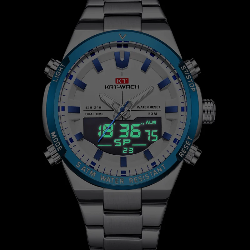 KAT-WATCH Men Sports Watches Multifunction Military Waterproof Luminous LED Digital Watch Big Dial Electronic Clock