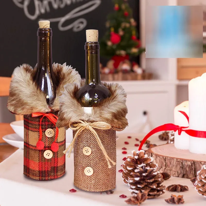 

Christmas Table Decoration Wine Bottle Cover Holiday Wine Bottle Cover Christmas Plush Wine Cover