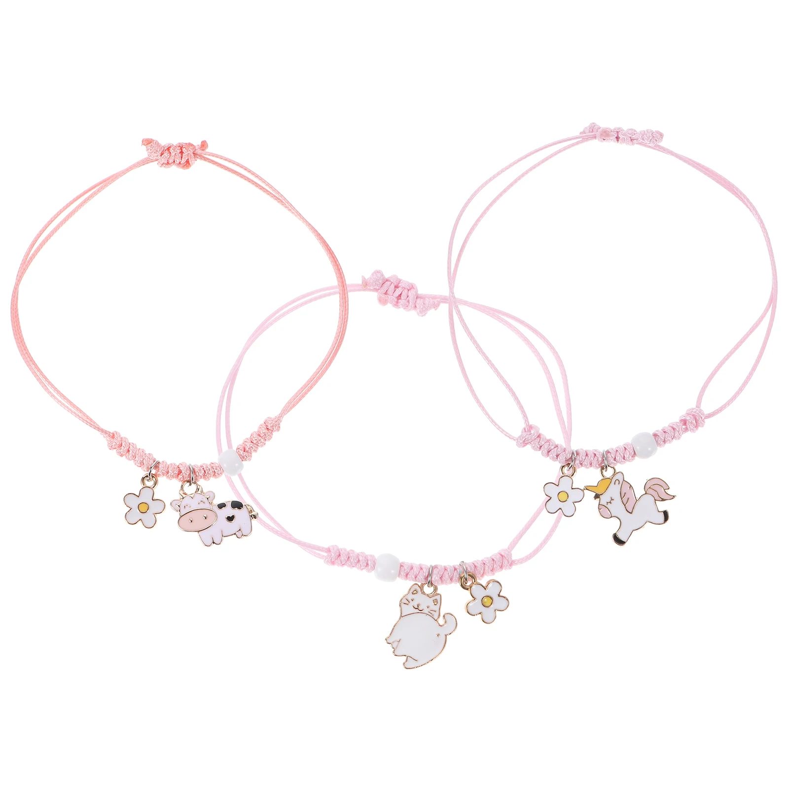 

3Pcs Unicorn Bracelet Ceramic Beads Lovely Pendant Braided Girl Durable Workmanship Travel Employee Anniversary Business Gift