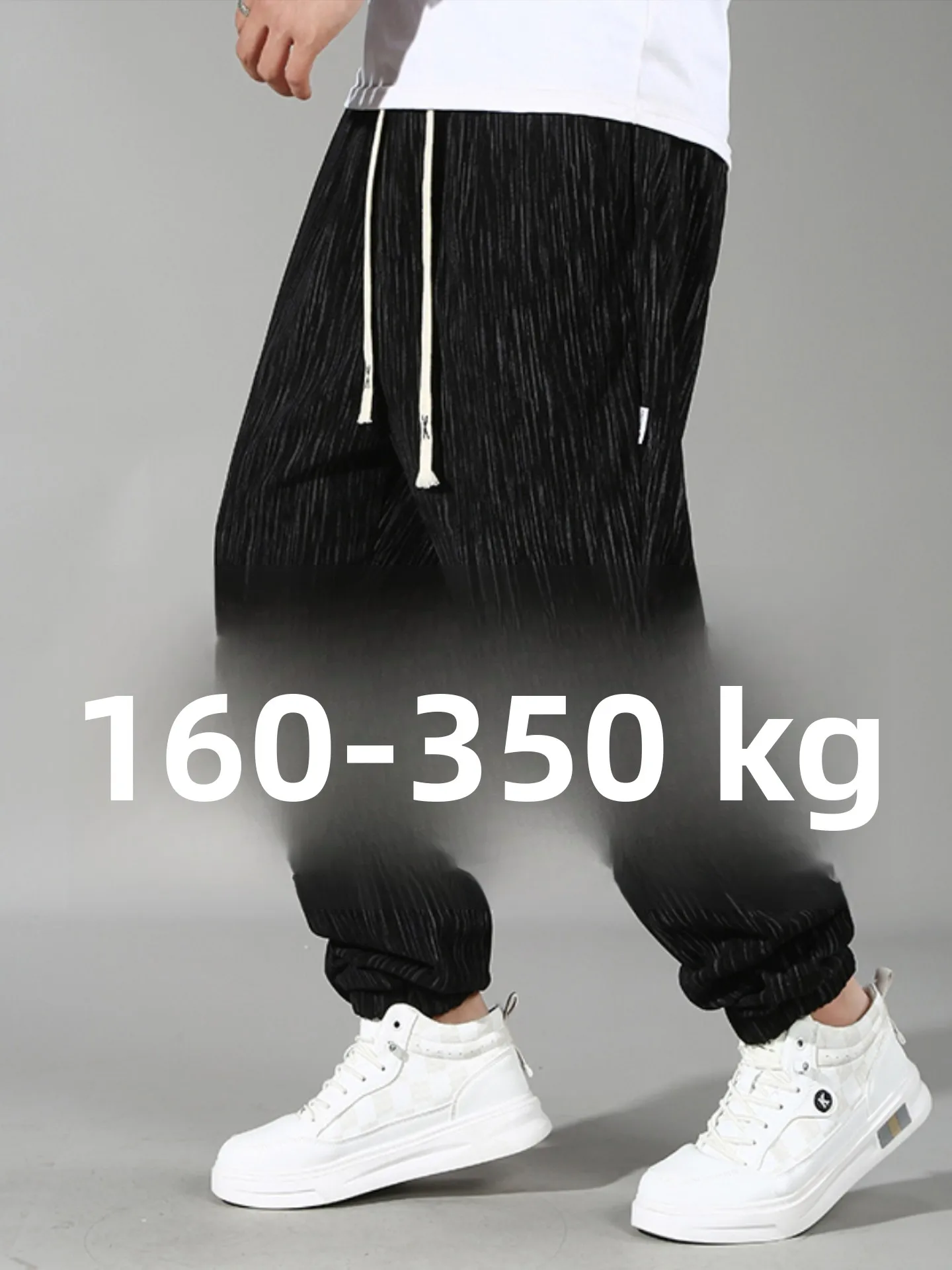 

Повседневные брюки из ледяного шелка больших размеров, мужские летние модные брюки свободного покроя, дышащие длинные брюки-карго с эластичной резинкой на талии