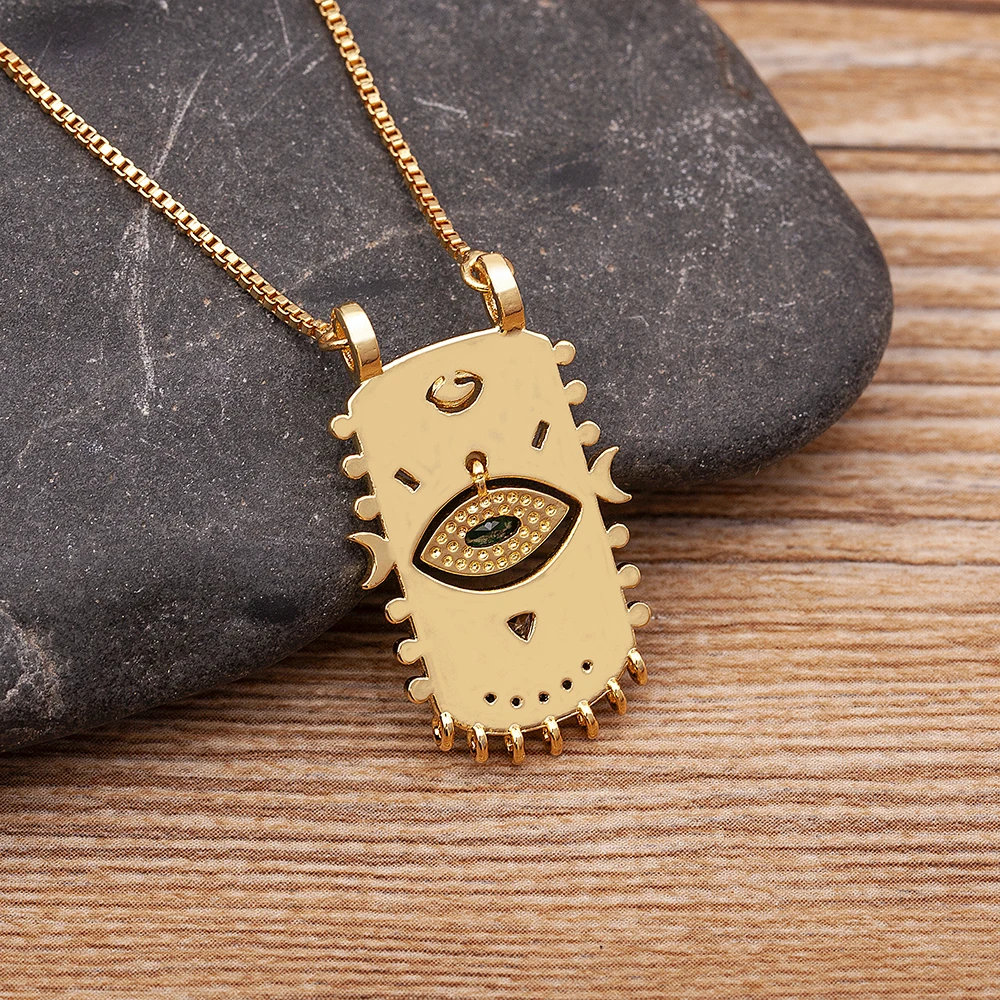 AIBEF New Trend Square Inlaid Lucky Evil Eye  Geometric Pendant Zircon Necklace Women\'s Punk Rock Jewelry Personalized Gift