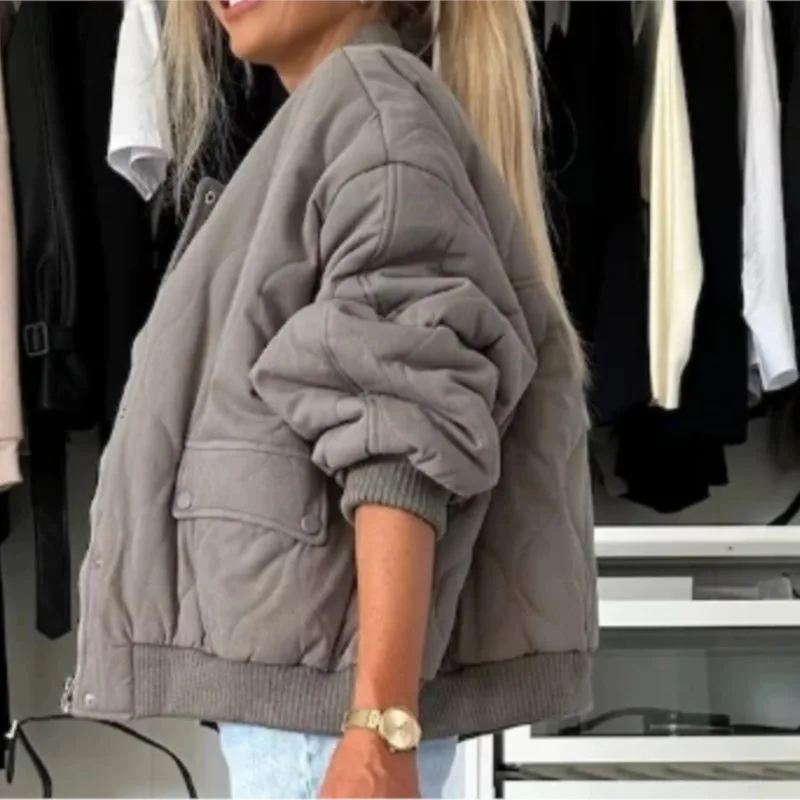 2025 Autumn Winter New Jackets Fashion Casual Loose Solid Color Long Sleeved Casual Button Zipper Cotton Coats For Women Spring