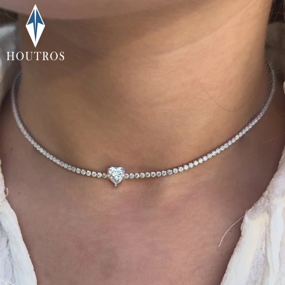 

1 Carat Heart Cut Pendant Full Moissanite Tennis Necklace for Women Sparkling Diamond Choker S925 Silver Wedding Party Jewelry