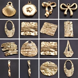 6pcs/lot Irregular Folds Square Shell Stainless Steel Pendants DIY Jewelry Making Findings Bowknot Charm Women Necklace Earrings