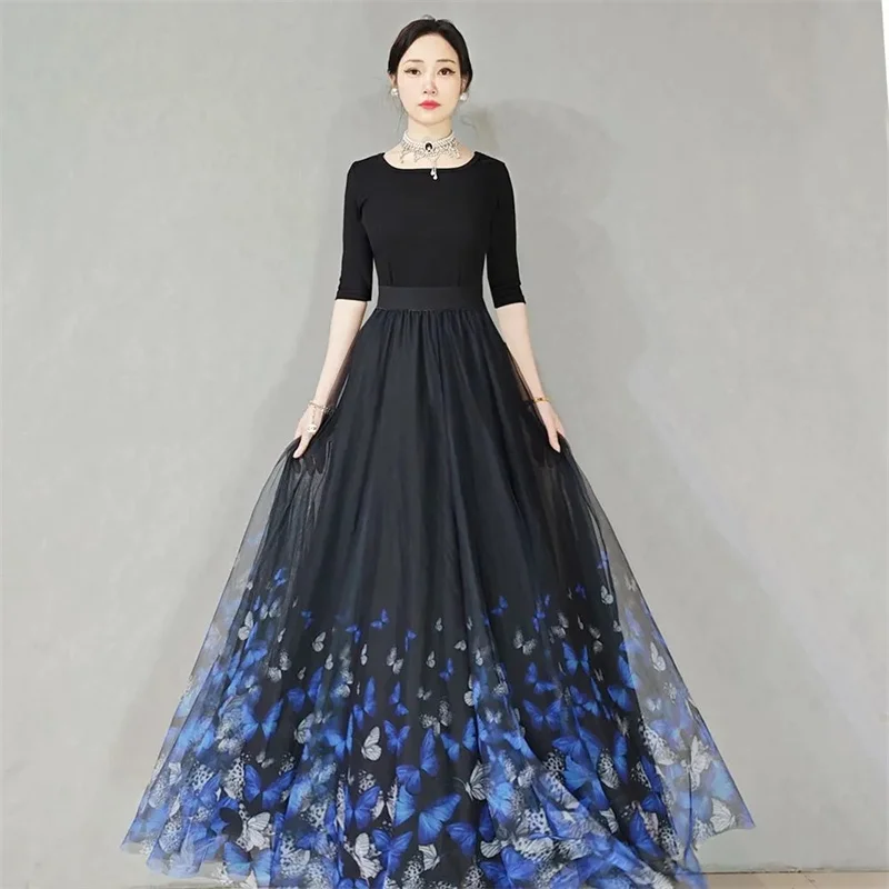 Skirt Women's Long Skirt 2024 New High Waist Slim A-line large Swing Skirt Female A-Line Skirts Femme High Quality Gauze Skirt