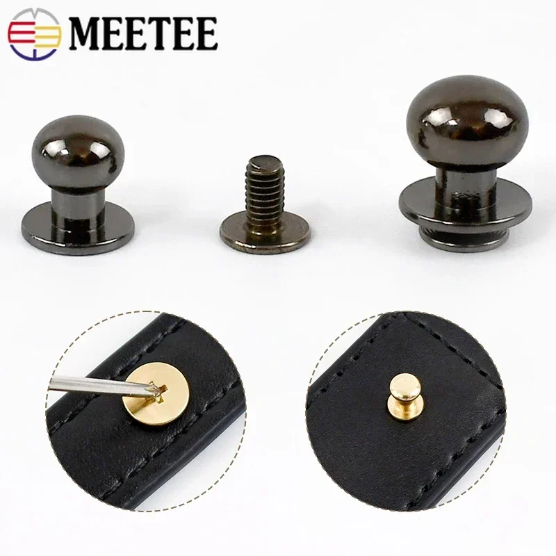 20Pcs Meetee 4-12mm Round Head Metal Buckles Button Nail Rivet Screw Studs Wallet Belt Clasp DIY Leather Craft Bag Accessories