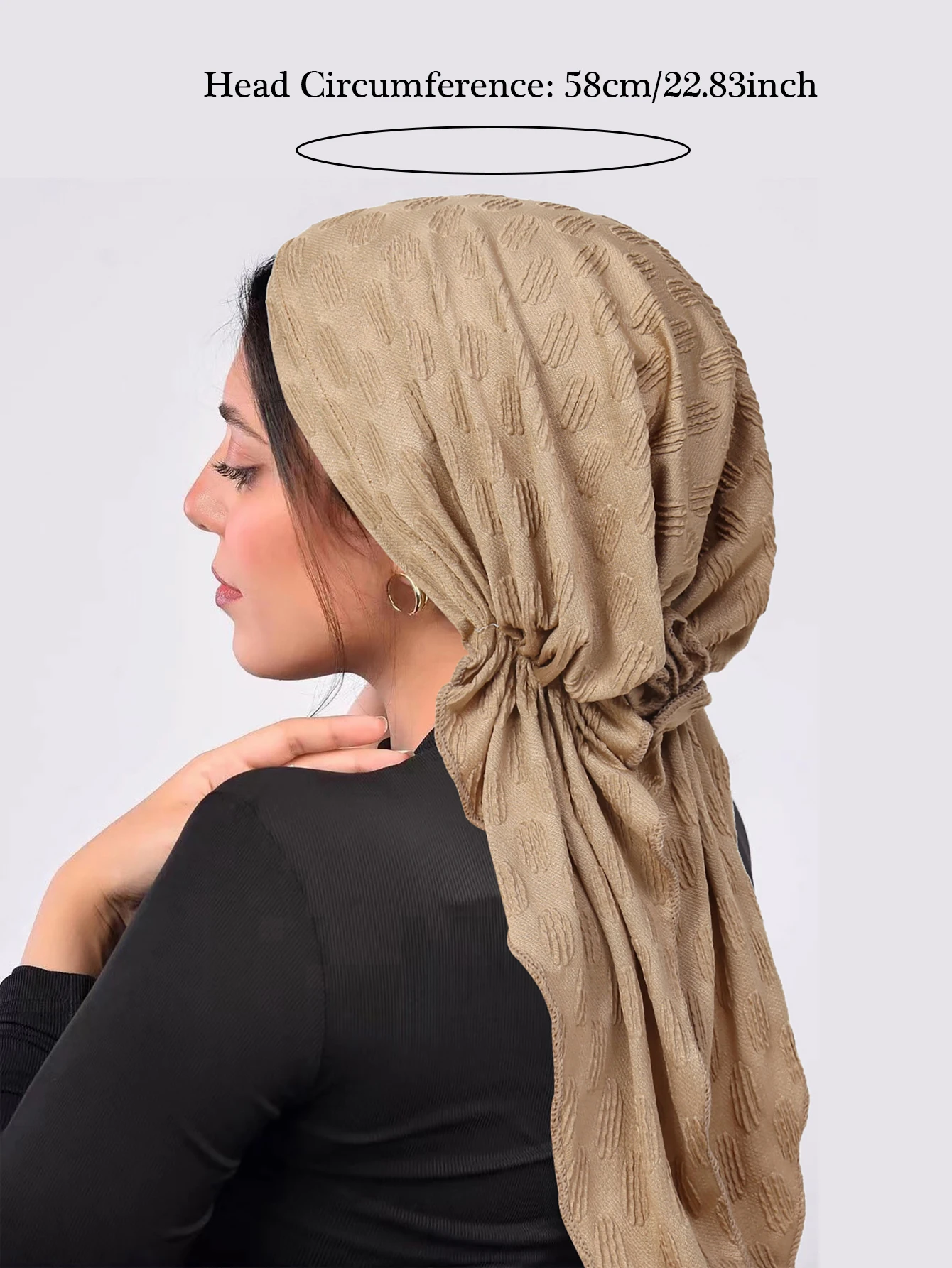 Ramadan Solid Color Muslim Hijab Caps Wrap Head Soft Elastic Long Tail Turban Bonnet Fashion Women Headdress Wearable