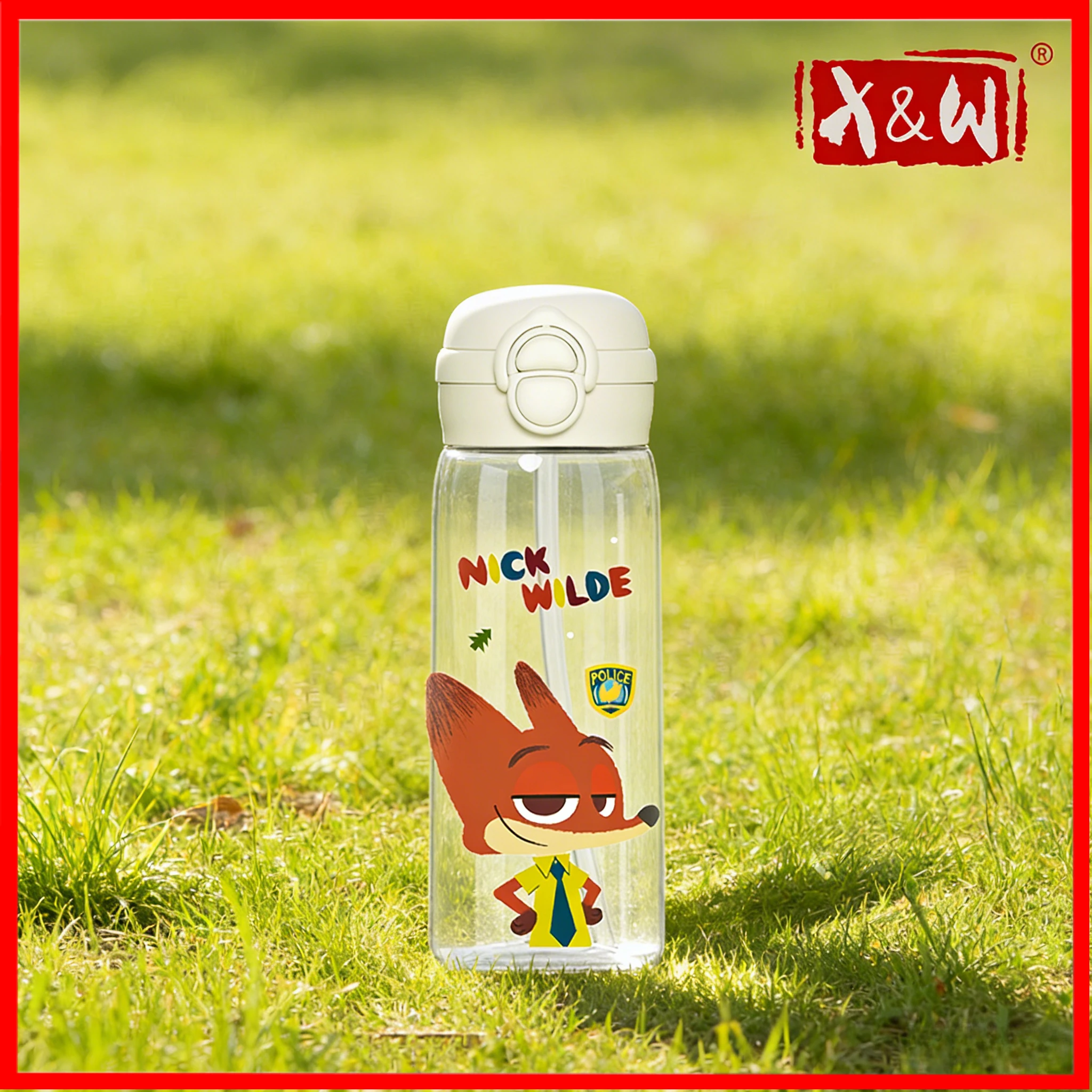 X&W 500 ml Doppeltrinkbecher aus der Disney-Serie, PCT+PP, Pop-Up-Strohbecher mit Zootopia-Muster, Wasserflasche, Wasserbecher für Paare