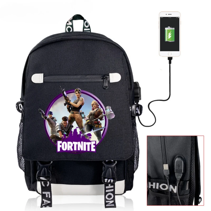 Gioco Anime Fortnite Zaino Borsa da scuola per adolescenti Borsa di ricarica USB multifunzione Uomo Donna Borsa da viaggio per laptop Zaino Mochila