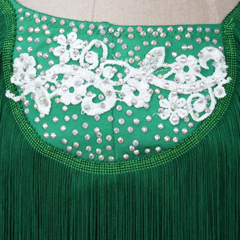 Vestido de competición verde para mujer, vestido de baile latino, falda de baile de salón, Tango, Rumba, flamenco, nuevo