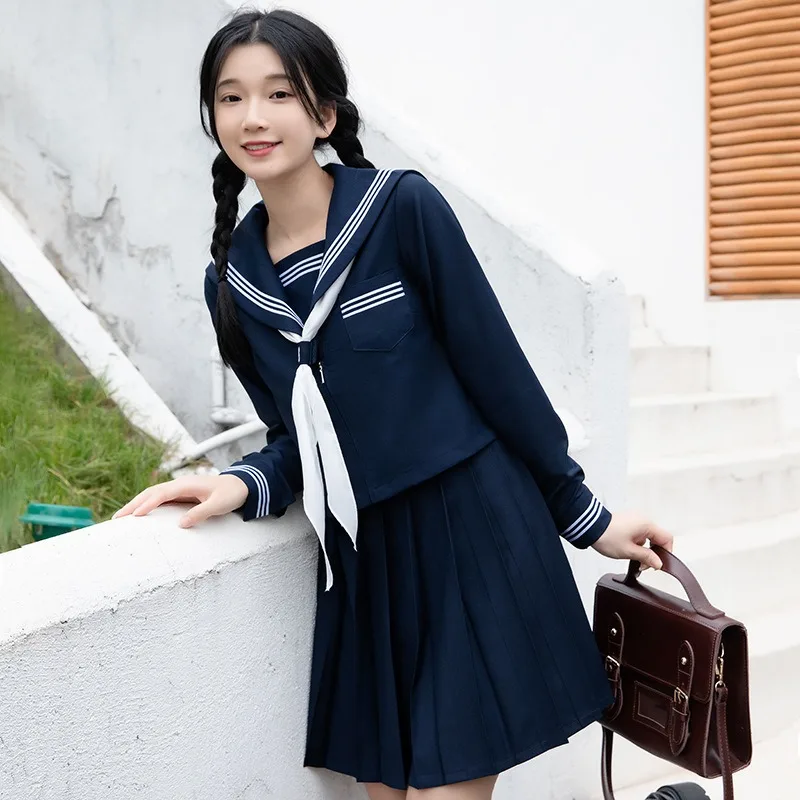 School Uniform Dress Cosplay Costume Japan Anime Girl Lady Lolita Japanese Schoolgirls Sailor Top Tie Pleated Skirt Outfit Women