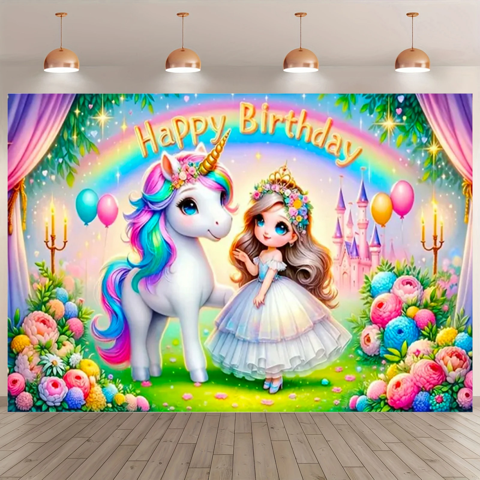 Rosa 3D Einhorn Hintergrund Mädchen Geburtstag Party Kuchen Tischdekoration Lieferungen Banner Baby Taufe Geschenk Fotografie Requisiten – Detail 7