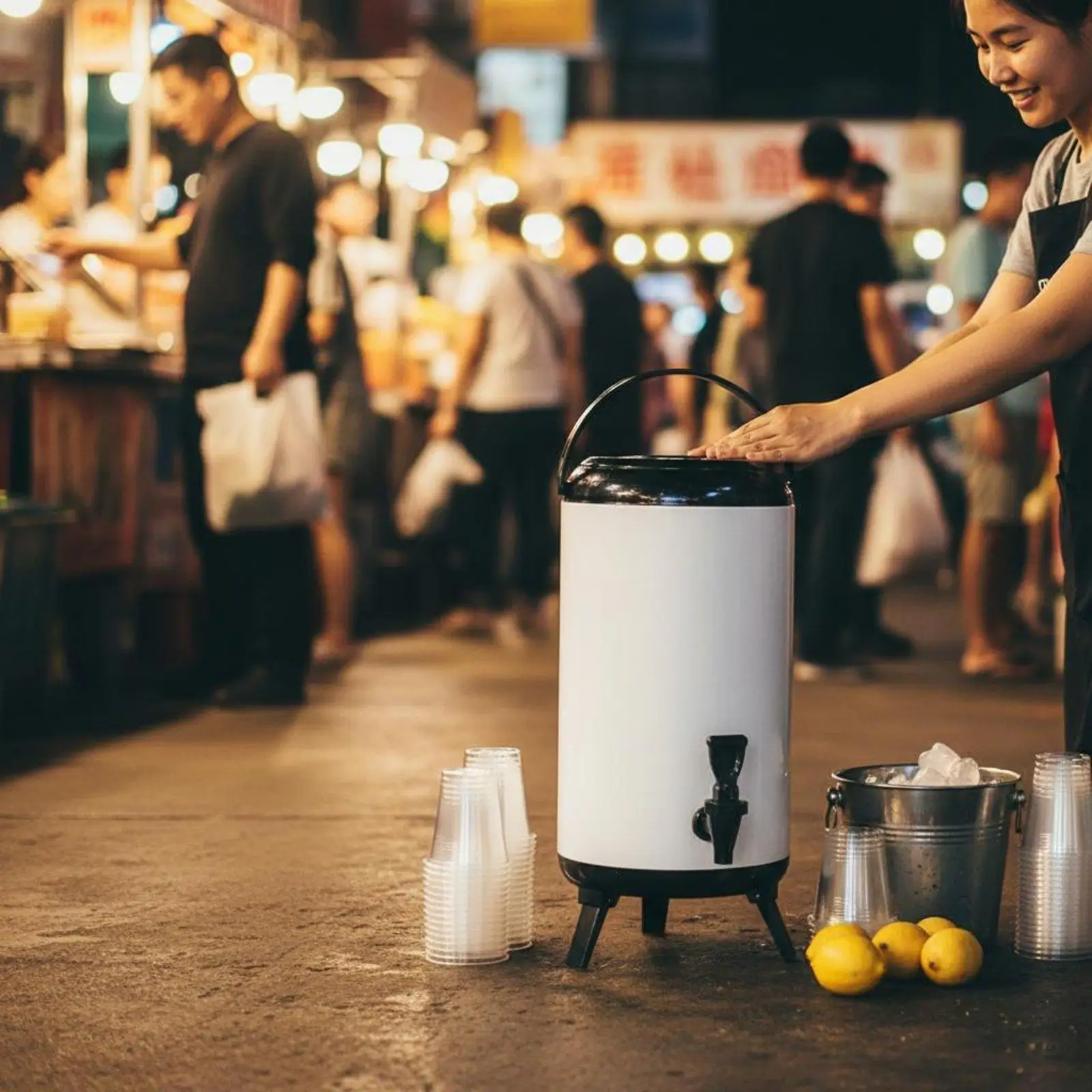 Beverage Dispenser Stainless Steel Insulated Drink Container with Folding Kickstand for Hot Tea and Cold Juice Service