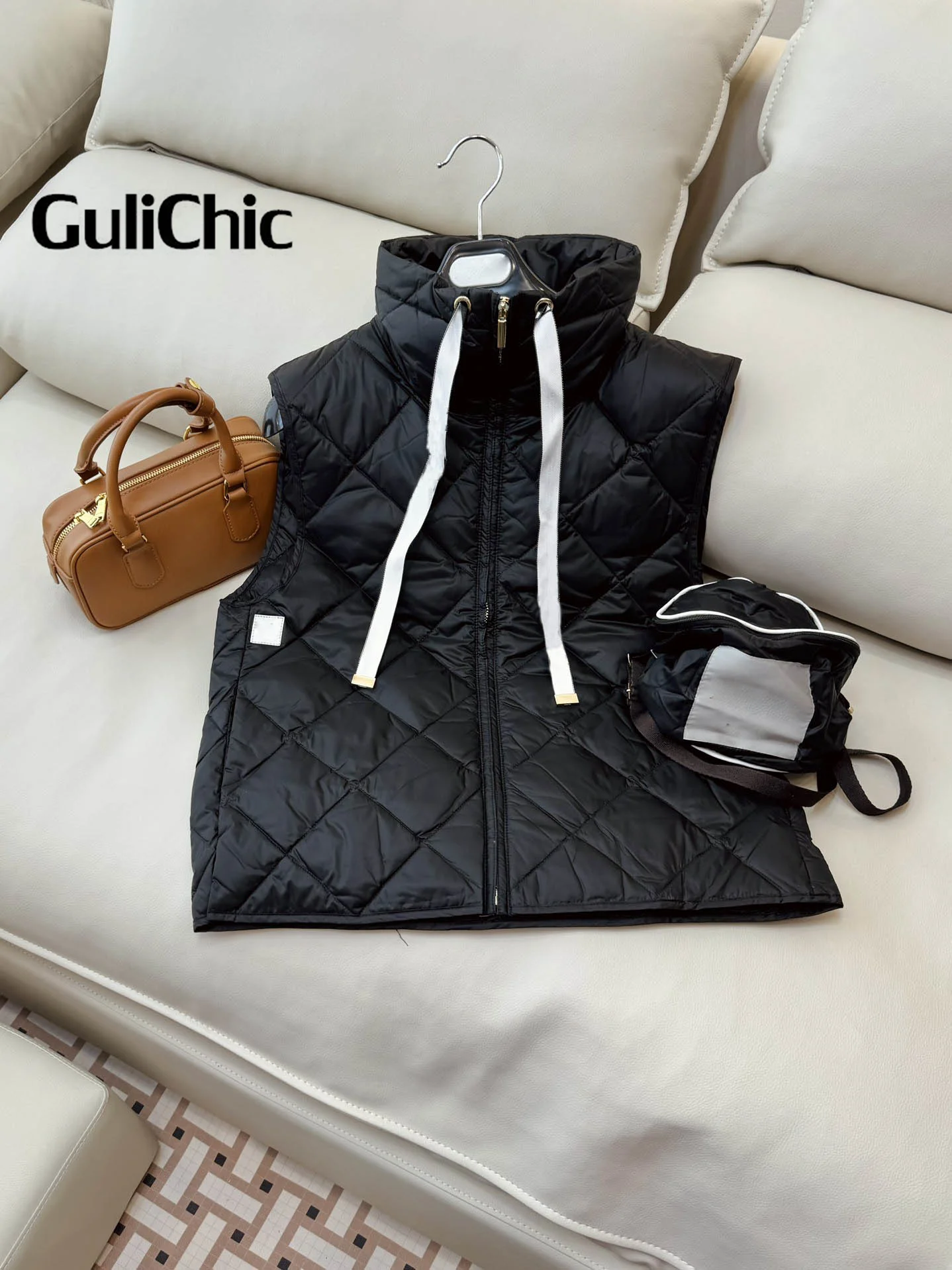 9.24 GuliChic Autumn Winter 2024 Women\'s 90% White Goose Down Vest Stand Collar Sleeveless Zip-up Jacket Coat