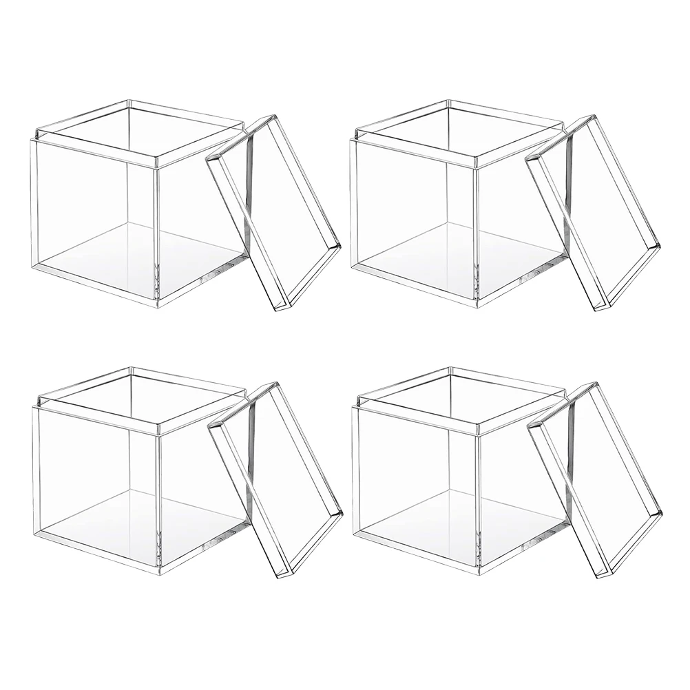 

4Pcs Transparent Square Storage Boxes Clear Plastic Cube Containers Candy Jewelry Organizer Display Snack Party Favor Storage