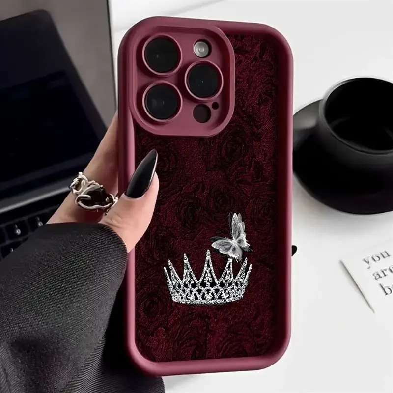

Crown Butterfly Pattern Phone Case For Samsung Galaxy S26 S25 Ultra S24 FE S23 S22 S21 Plus A17 A37 A57 A56 A55 A54 Bumper Cover