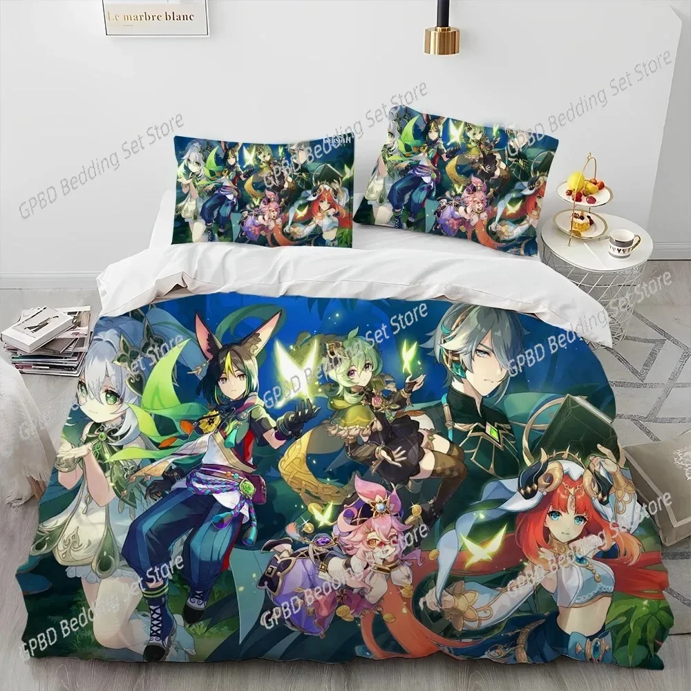 

Anime Genshin Impact Game Gamer Comfortable Duvet Quilt Cover Pillowcase Bedding Set Children Bedroom Decoration Home Textile