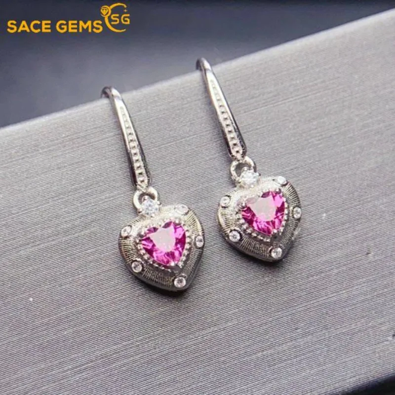 

SACE GEMS Fashion Drop Earrings for Women 925 Sterling Silver 4*4MM Natural Garnet Stud Earrings Wedding Party Fine Jewelry Gift