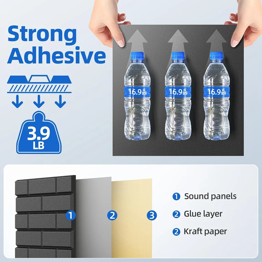 ABXY 12 Pack Acoustic Panels with Self Adhesive, 12 X 12 X 0.4inch Soundproof Wall Panels for Home Studio Decor Black view 5