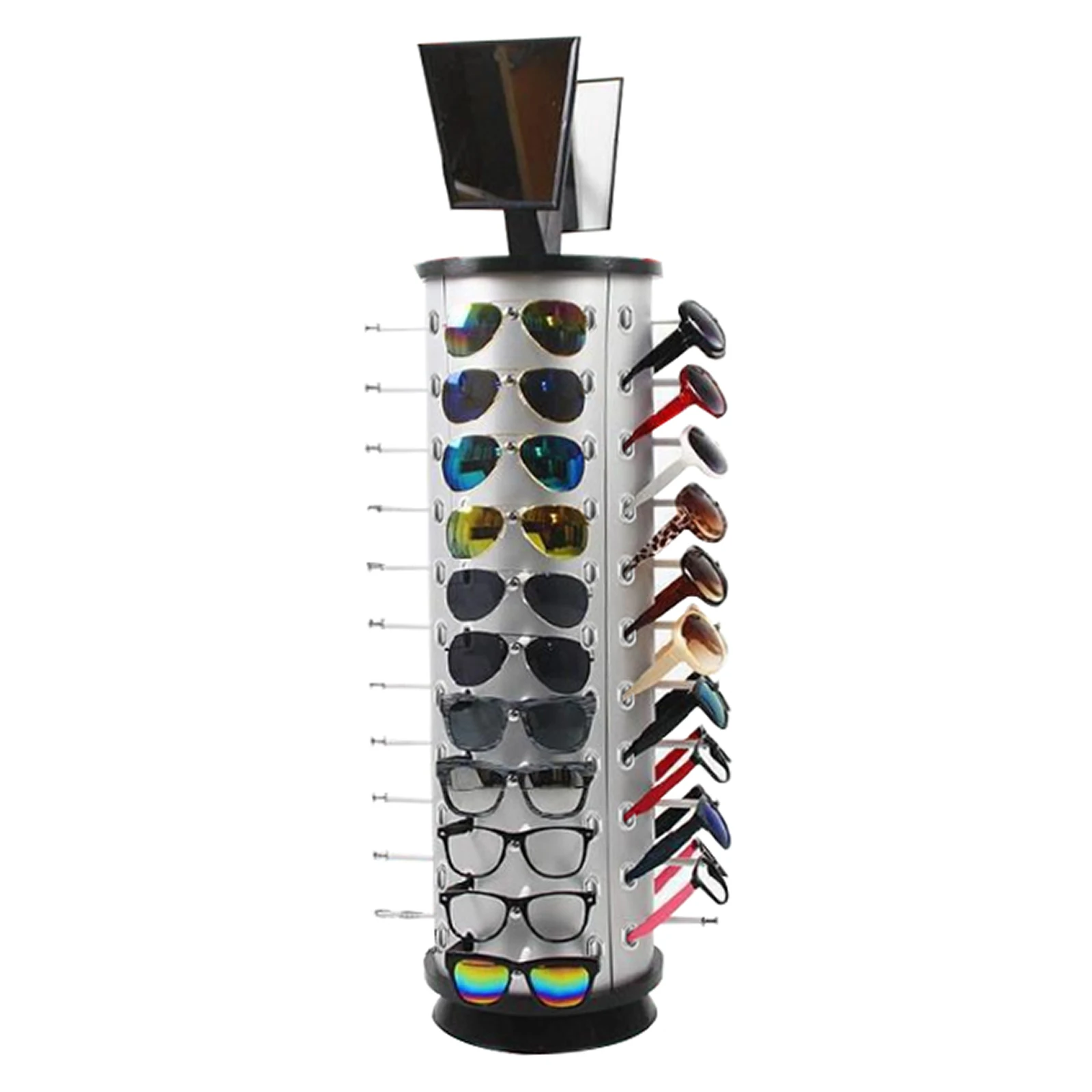 360 Rotating Sunglasses Display Stand 44 Pairs of Glasses Storage Display Stand Freestanding with Mirror