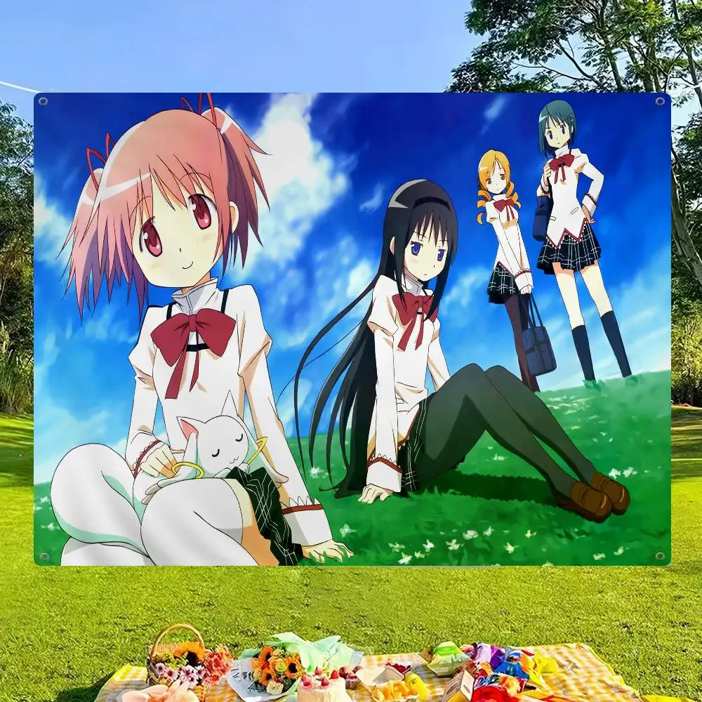 Anime Puella Magi Madoka Magica Creative Pattern Hanging Flag Polyester Printed Banner Hand Pulled Flag