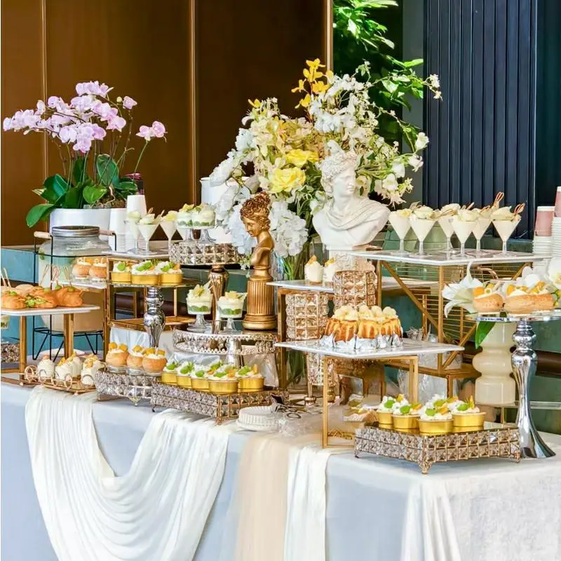 

6-9pcs Buffet Riser Acrylic Tray Food Drinks Display Stand Candy Cake Cupcake Cookies Sandwich Holder For Wedding Birthday Decor