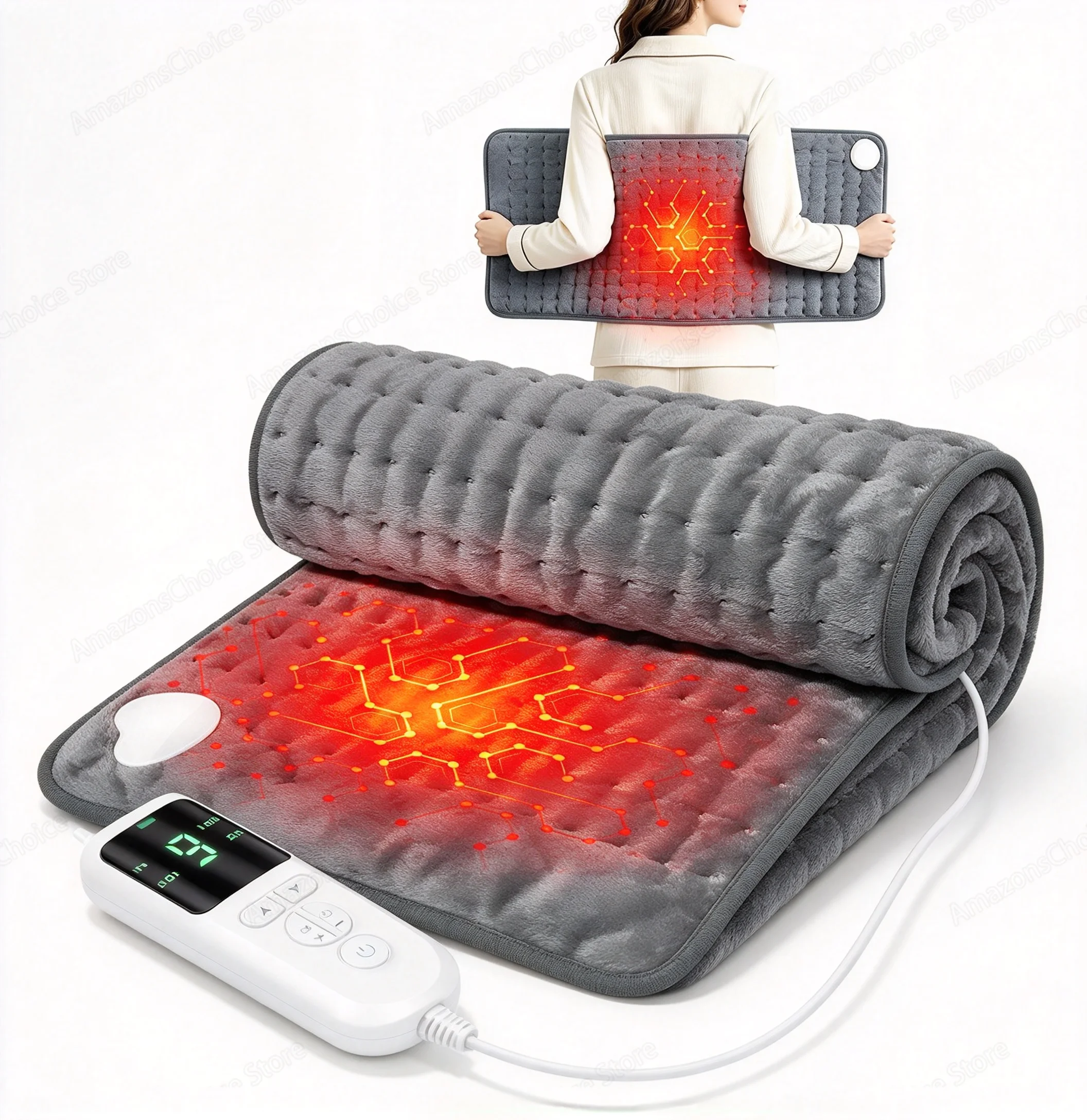 Electric Heating Pad for Back, Neck and Shoulder, Washable Warm Blanket with Timer and Temperature Control for Home or Office