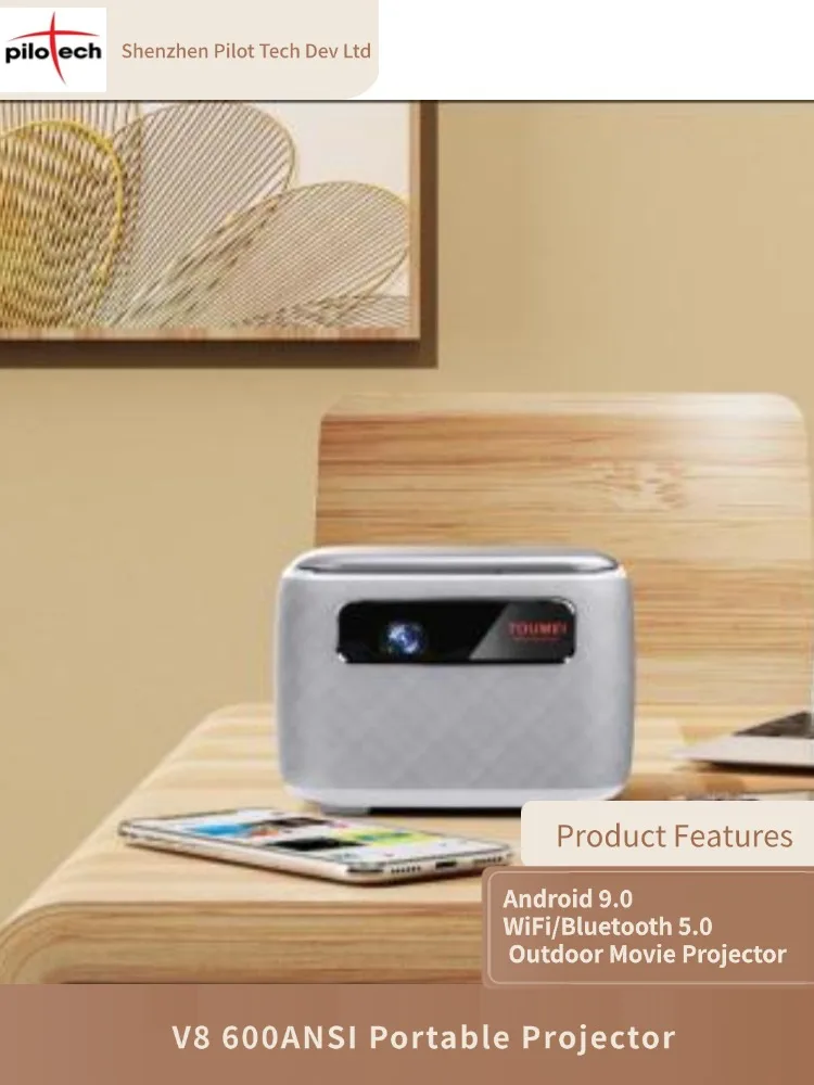 V8 Mini Projector 600Ansi, 15600Mah Battery, Android 9.0, Outdoor Camping Movie