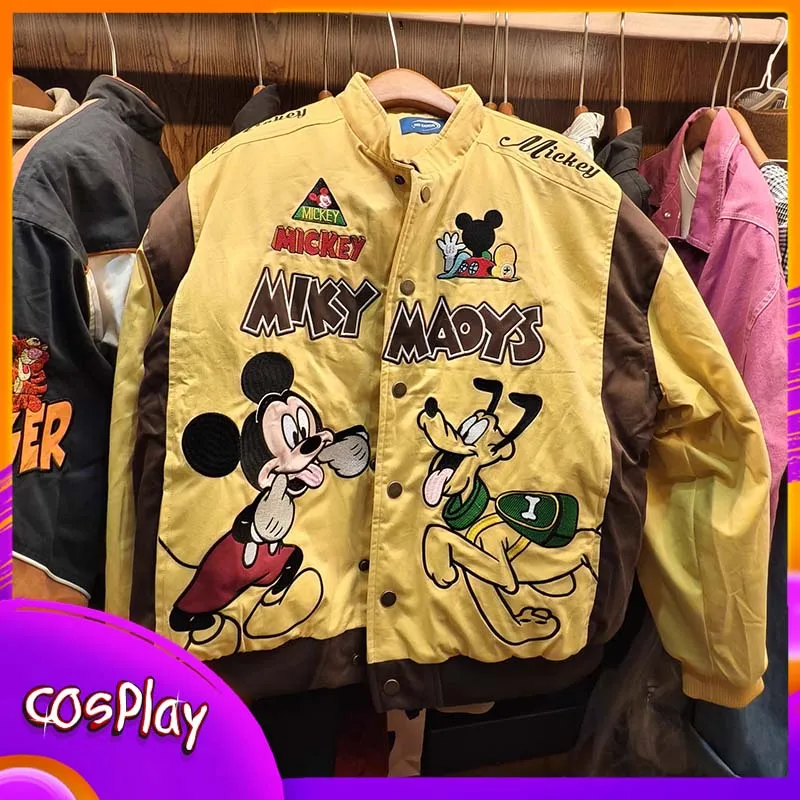 

Mickey Jacket Disney Cartoon Retro Women Coat Casual Fashion Embroidery Men Top Autumn And Winter Trendy Clothing Adult Gift
