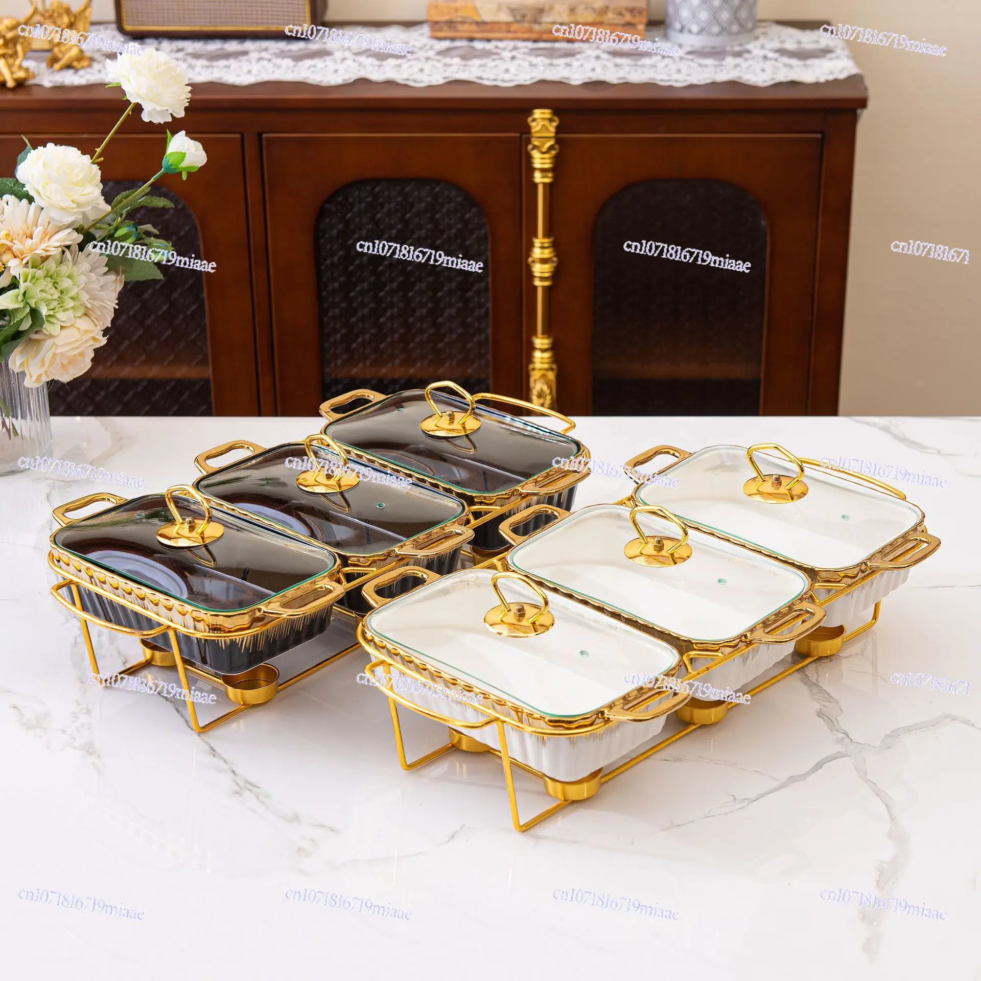 Three-grid Binaural Ceramic Baking Pan, Household, Tableware, Heated Soup Pot, Dry Pot