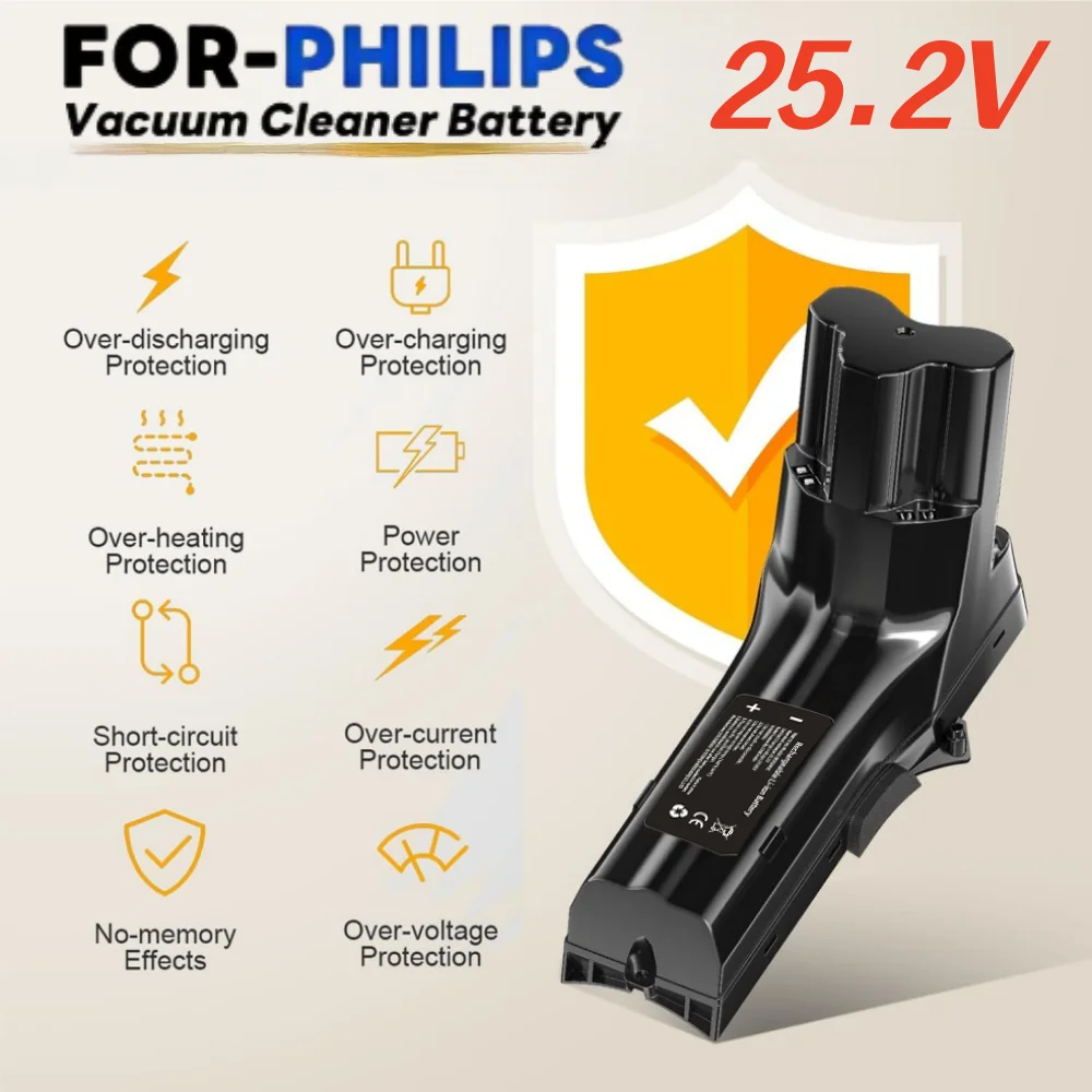 High Capacity 25.2V 6800mAh Battery for Philips XC8147/01 XC8347/01 FC6826/01 FC6904 SpeedPro Max Vacuum.