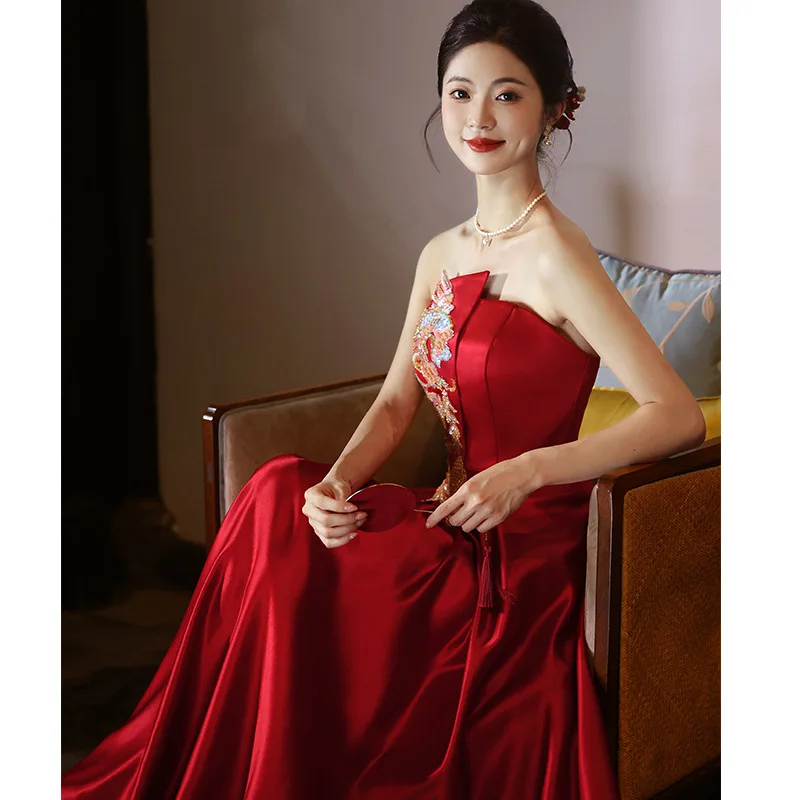 TOAST Odzież Nowa winna czerwona sukienka zaręczynowa Ślubna wysokiej jakości lekka luksusowa satynowa koszulka bez ramiączek