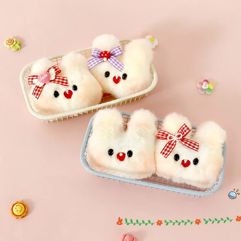 Korean Cartoon Plush Rabbit Keychain Girl Backpack Decoration Women's Cute Stuffed Key Ring with Bell Student Gift Wholesale