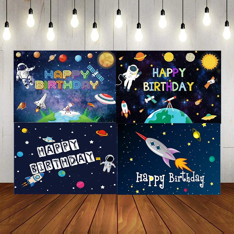 Blue Outer Space Theme Planet Galaxy Starry Trip Around Sun Happy Birthday Party Background Photography Backdrop Banner Decor