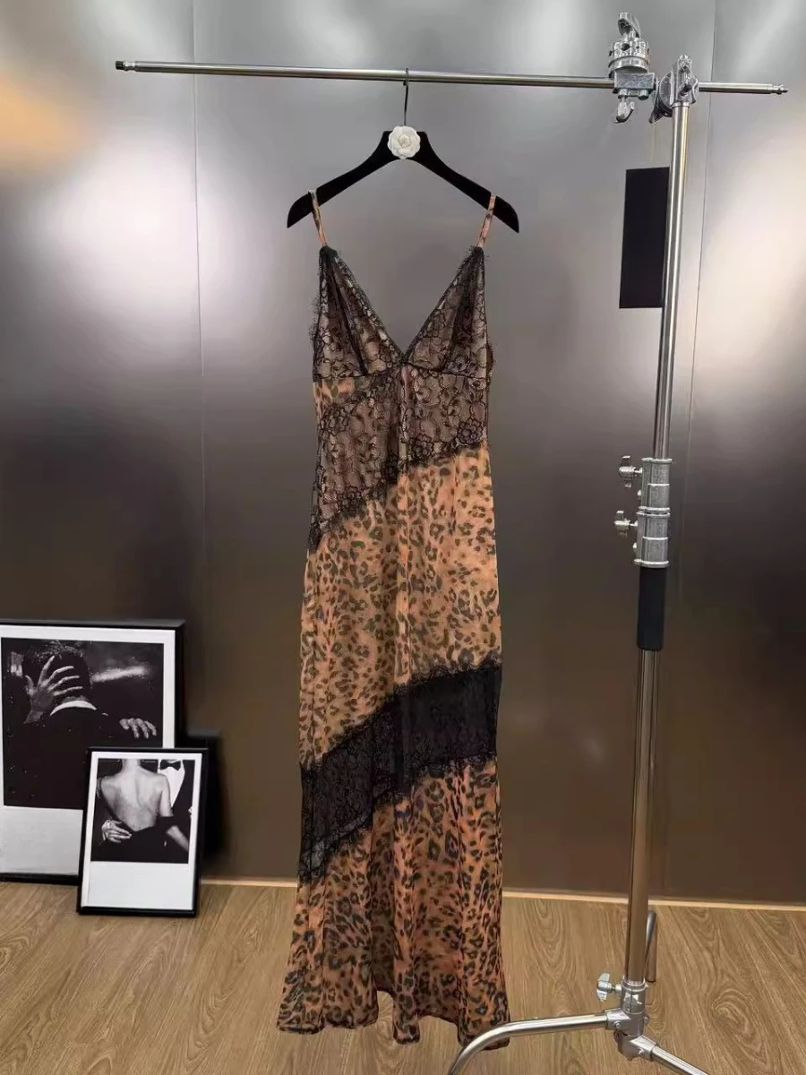 CHICEVER 솔리드 스플라이스 레이스 섹시 드레스 여성용 브이넥 민소매 슬림핏 아메리칸 레트로 여성 드레스 여름 패션 스타일 신상