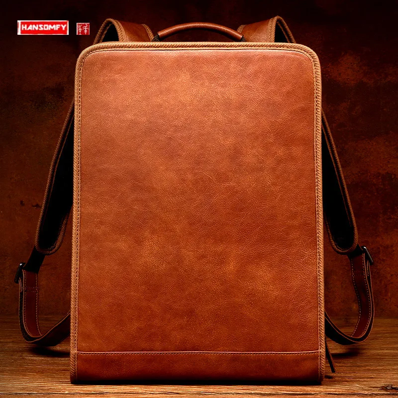 

Genuine Leather Backpack Men's Lapptop Bag Business Casual First Layer Leather Backpackage Computer Schoolbag Shoulder Bags