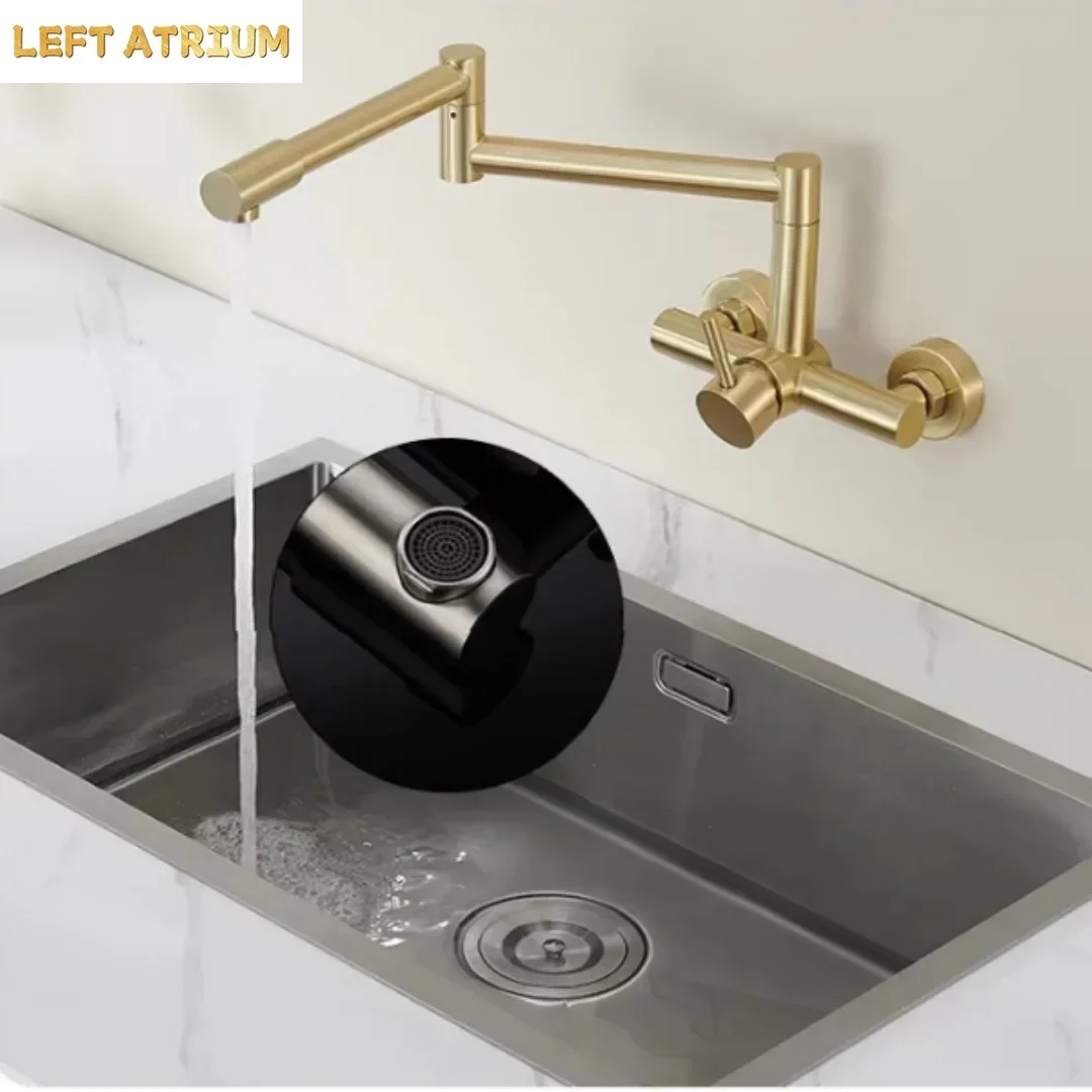 Black Pot Filler Tap Wall Mounted Foldable Kitchen Faucet Hot Cold Brushed Gold Sink Faucet Tap Rotate Folding Spout SUS304