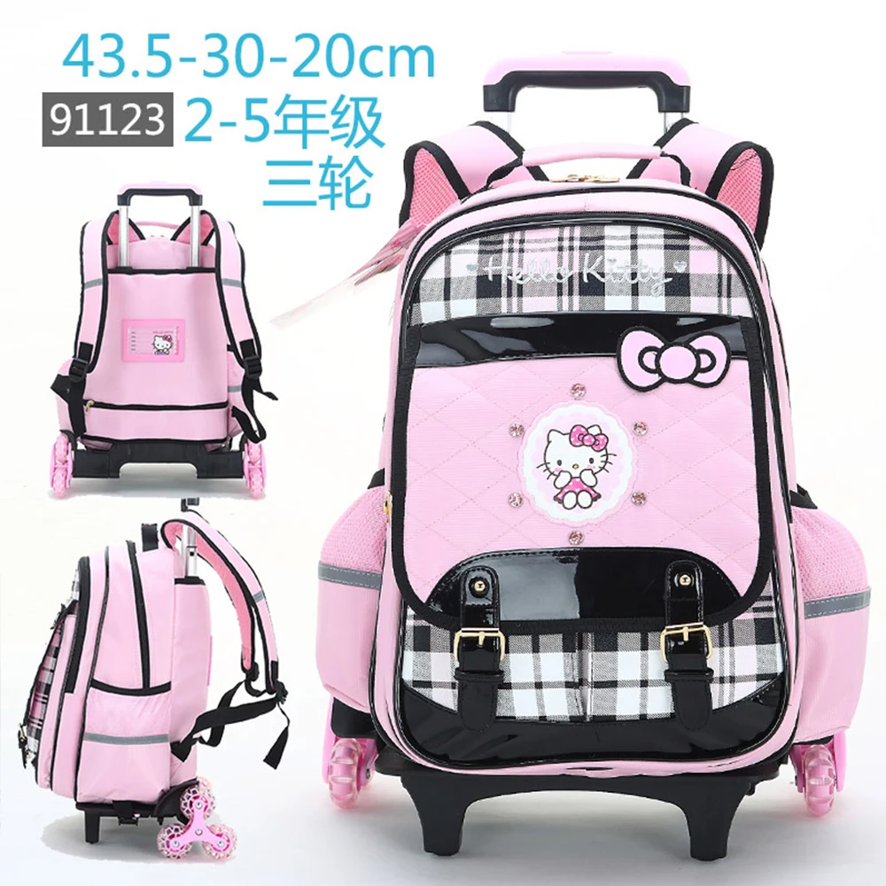 Anime Sanrio Trolley Schoolbag for Kids Hellokitty Kawaii Girl High-Quality Large Capacity Student Waterproof Backpack Wheels