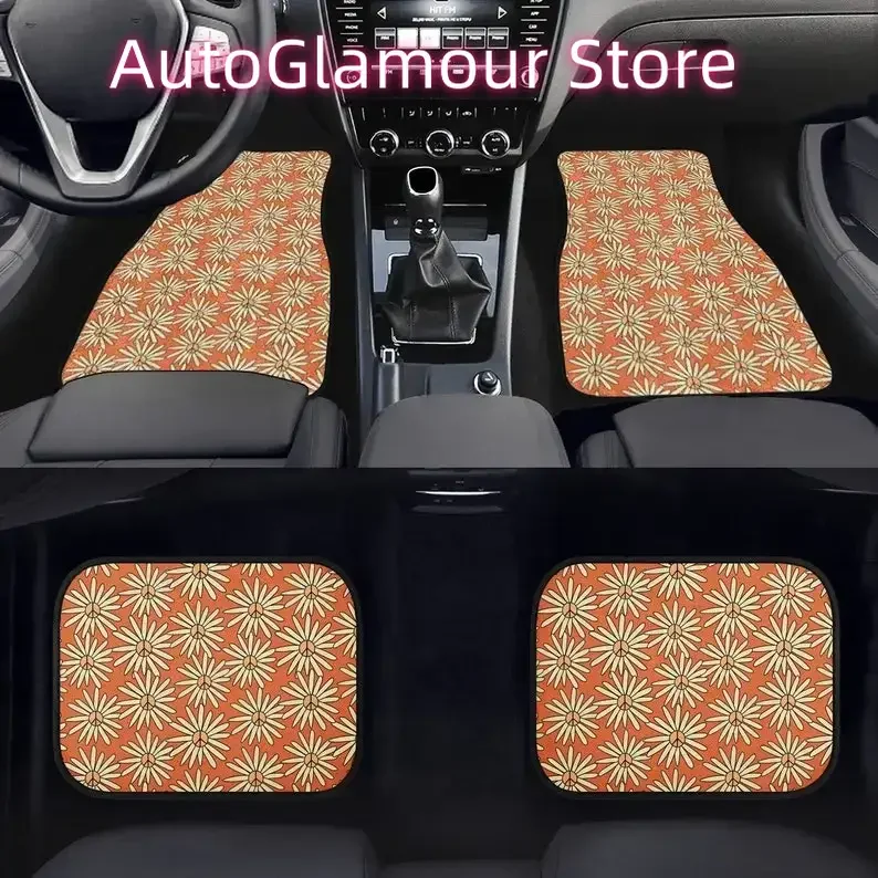 Retro Peace Sign Flowers Car Floor Mats - Hippie Car Decor, Chic Vintage Car Accessories, 60s 70s 80s, Love Happy Peace Symbol V