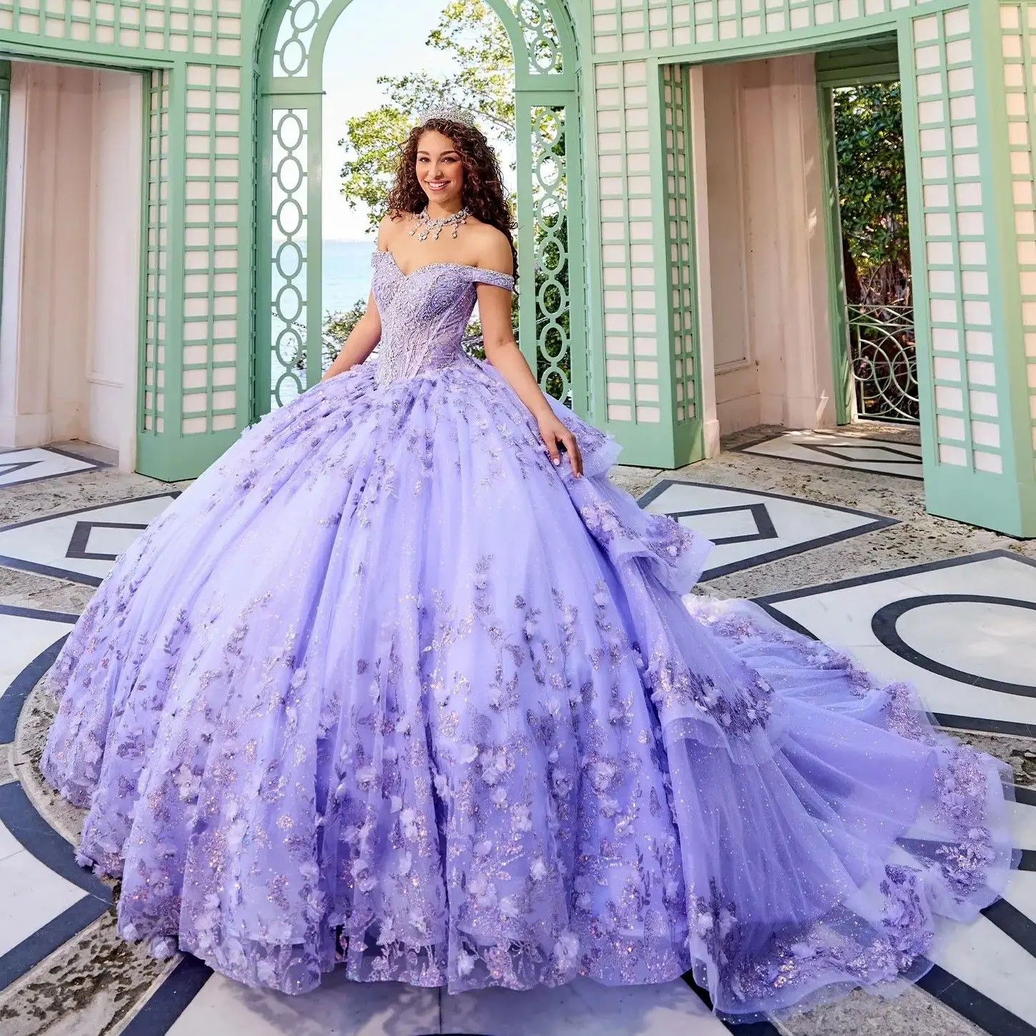 

Lorencia Sage Pink Lilac Quinceanera Dress 3D Flowers Applique Beading Ball Gown Mexico 2024 Sweet 16 Vestidos De 15 Años YQD659