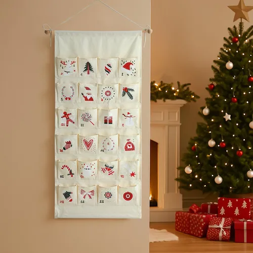 Calendario de Adviento de Navidad, 24 bolsillos, lienzo personalizable, organizador para colgar en la pared, decoración festiva con tacto personalizado, reutilizable
