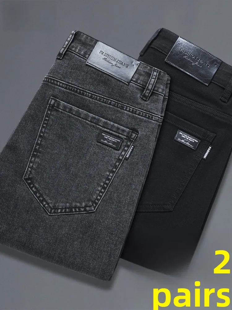 

e ey Men's Slim Fit Straight Leg Jeans Elastic Bla Casual Pants Spring New Arrival Youth Faion Breathable Cotton Po...