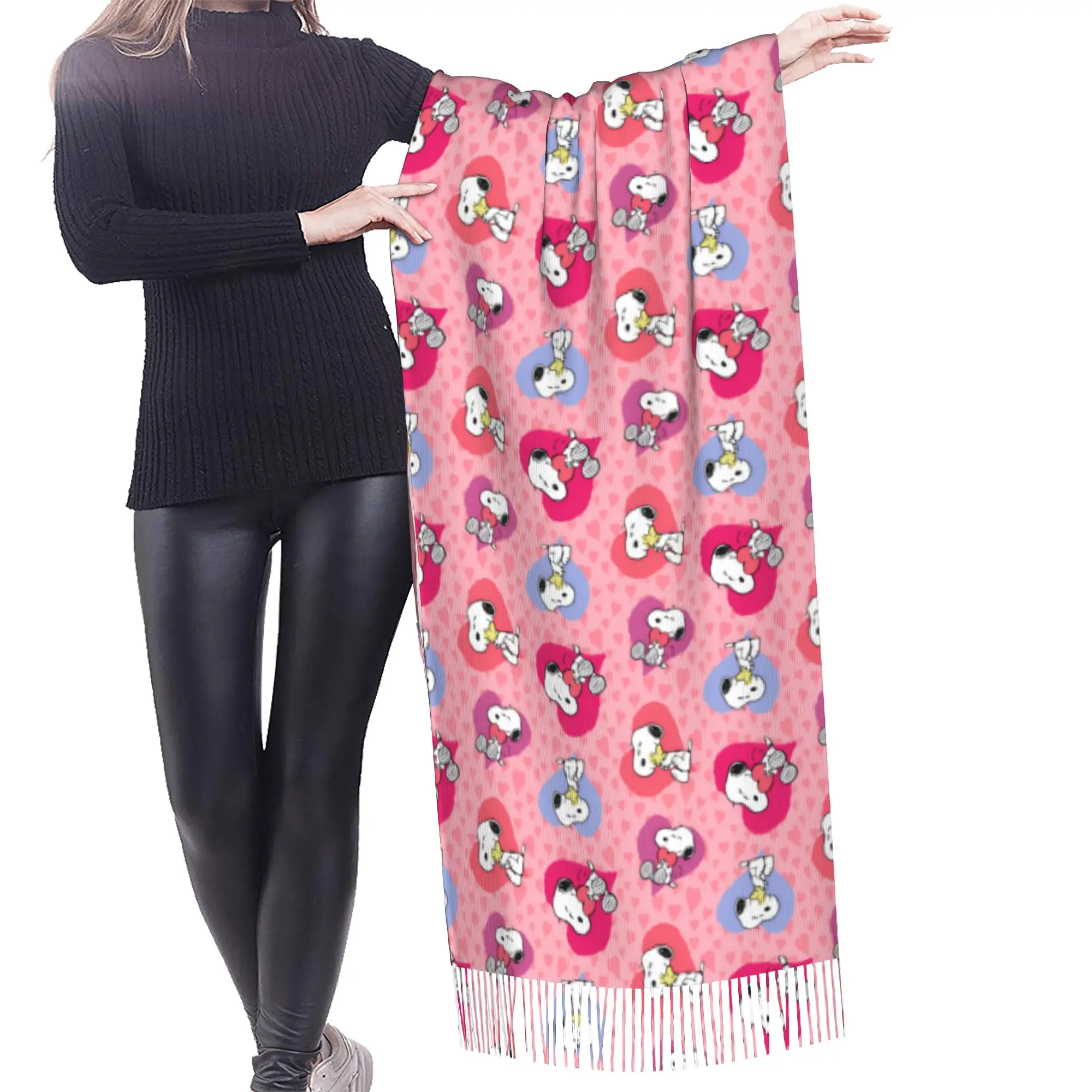 Custom Ladies Long S-snoopied Dog Scarves Women Winter Fall Soft Warm Tassel Shawl Wrap Anime Manga Scarf