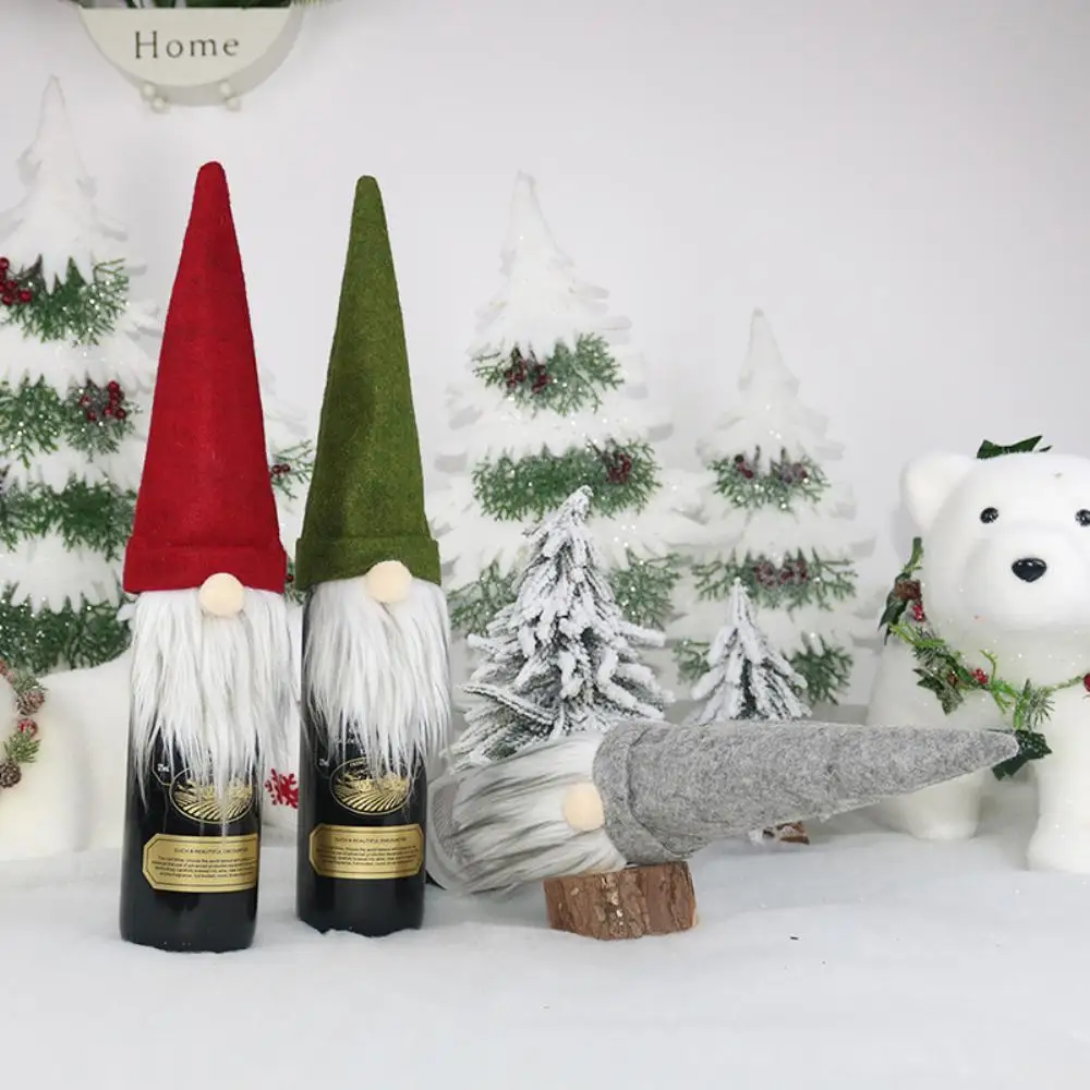 Christmas Champagne Wine Bottle Cover Faceless Old Man Doll Wine Bottle Home Party Decorations Ornaments Kitchen Bar Accessories