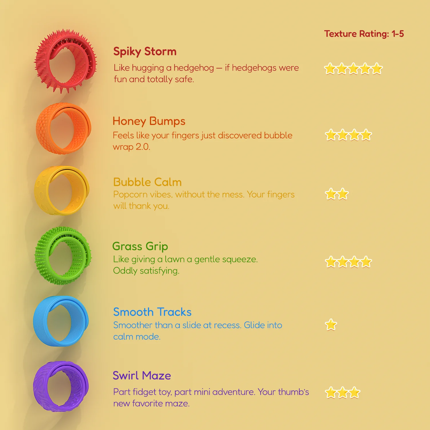 Bracciale sensoriale schiaffo Giocattoli agitati, Giocattolo antistress in silicone per bambini Bambini ADHD Autismo Calmante Antistress Ansità Confezione da 6