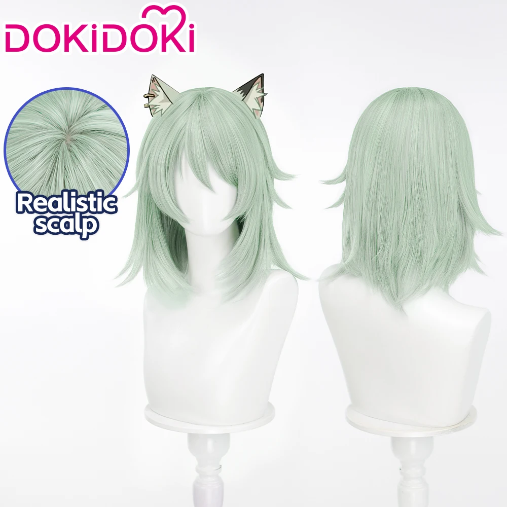 Genuine Satou Yaniko Cosplay Wig Anime Yani Neko DokiDoki Women Cute Green 35cm Short Hair Chainsmoker Cat Halloween Wig Cap view 2
